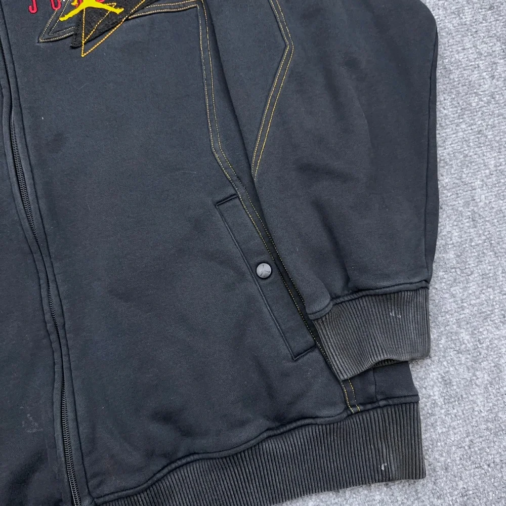 Vintage Nike Jordan Citrus 7 Hoodie Mens L Black Full Zip Embroidered Distressed